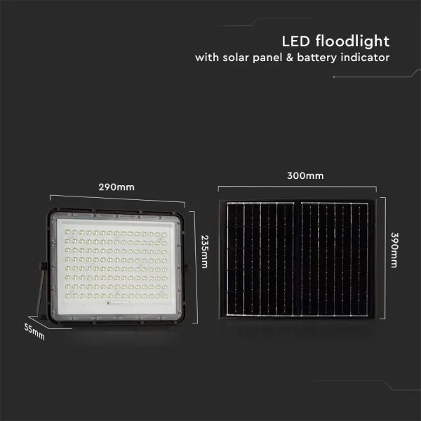 LED kültéri napelemes reflektor LED/20W/3,2V 6400K fekete + DO