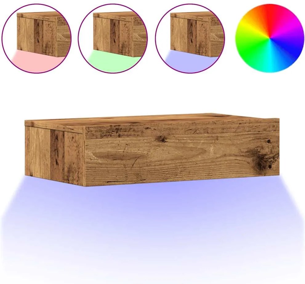 vidaXL antik fa színű TV-szekrény LED-lámpákkal 60x35x15,5 cm