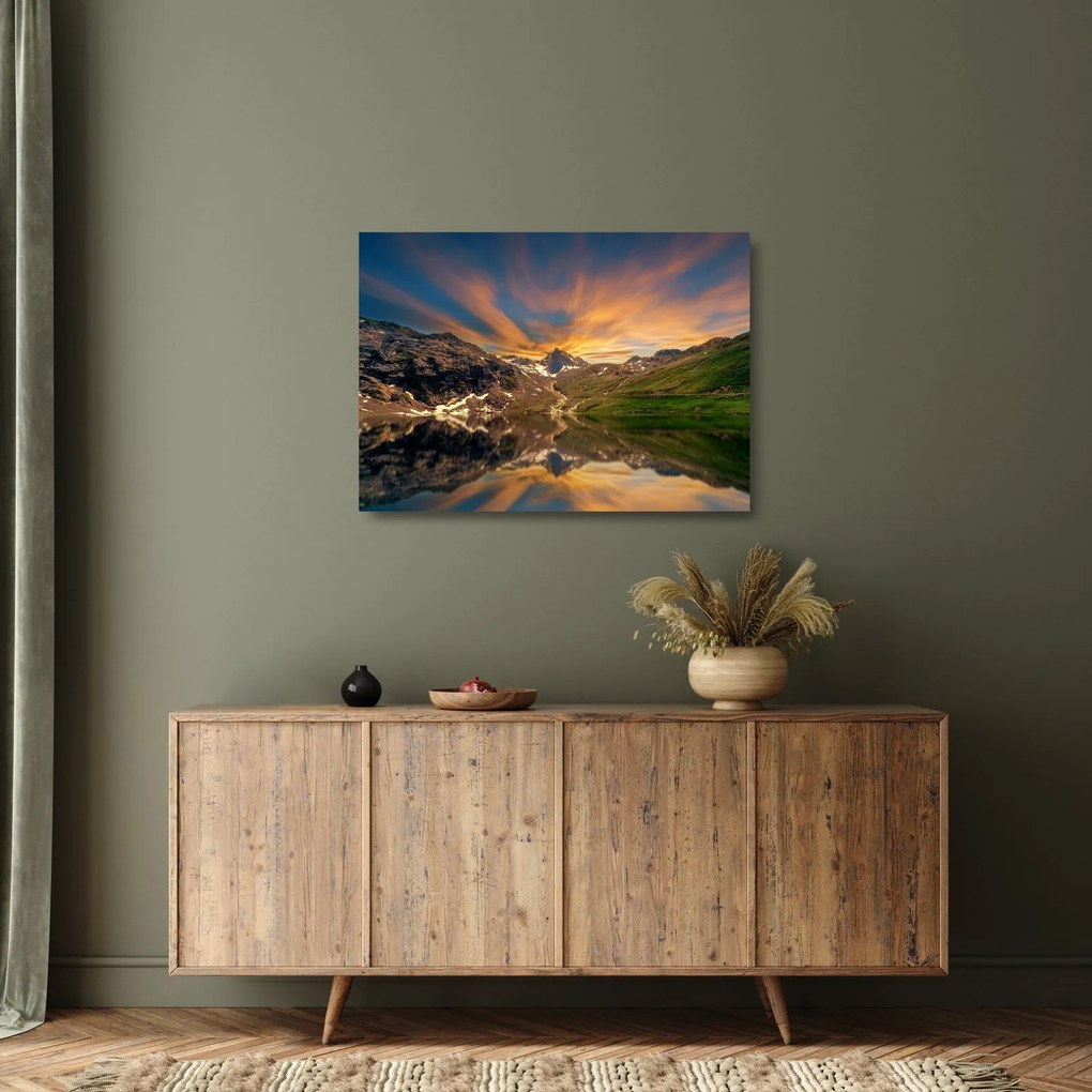 Kép - Visszaverődés a hegyi tóban (üvegen) (70x50 cm)