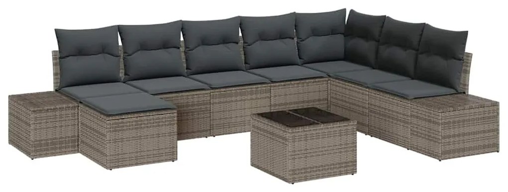 Kerti Kanapé Szett 9 pcs Szürke 319 x 209 x 85 cm Poli rattan