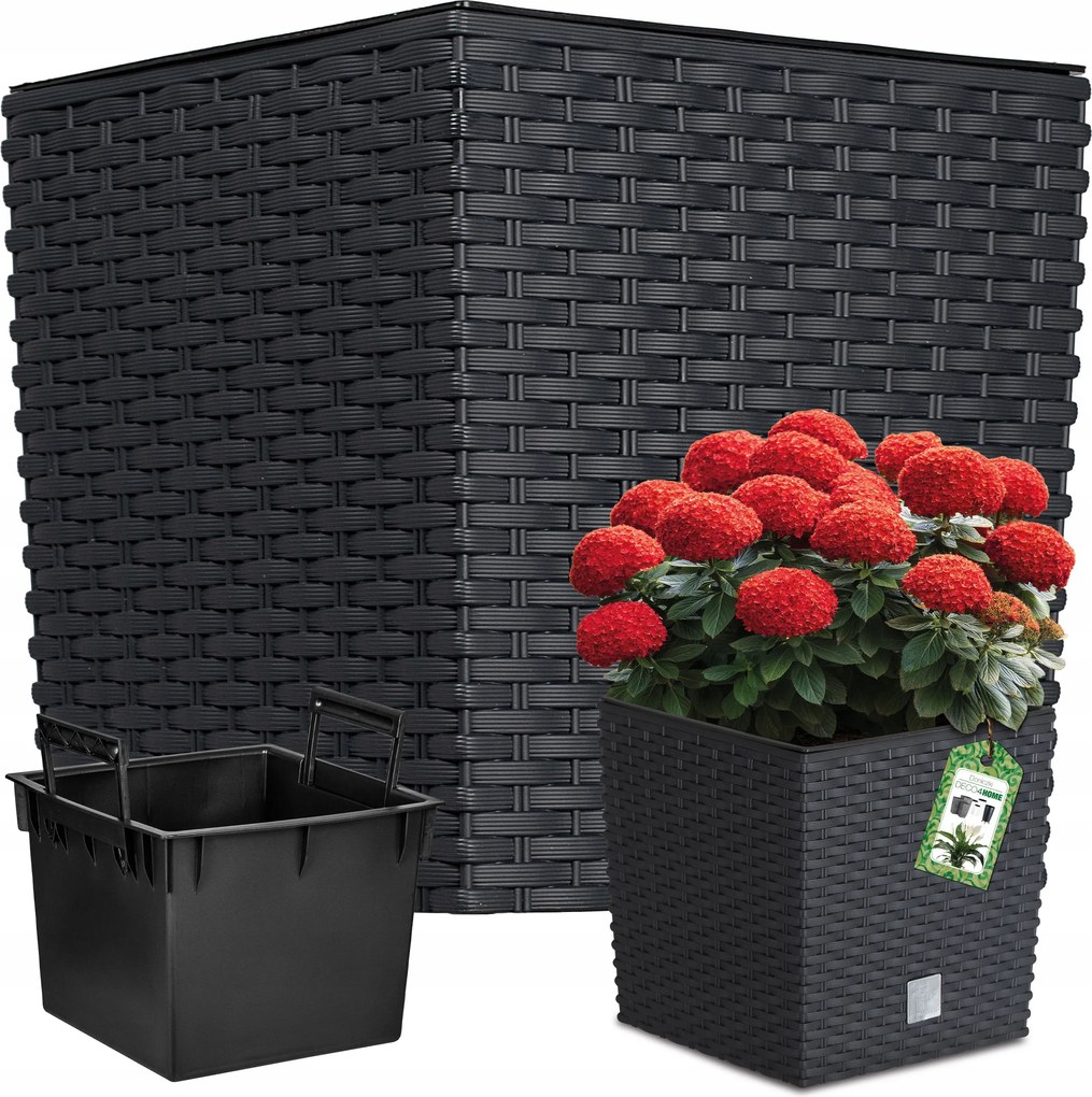 Virágtartó Kerti Virágtartó Rattan Antracit Álló Virágágyás 32x32cm Utántöltő