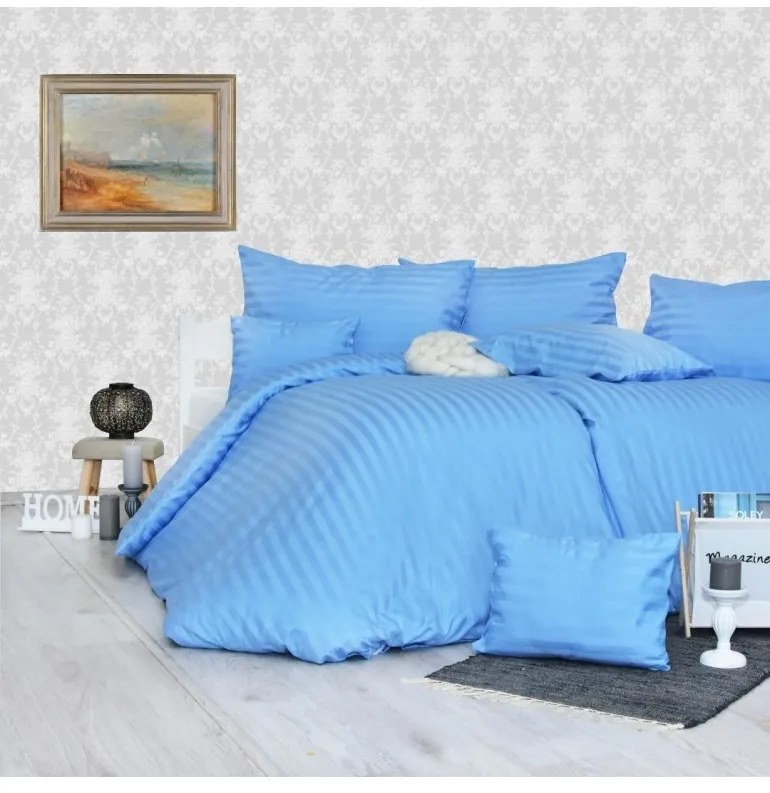 EMI kék damaszt ágyneműhuzat, A standard egyszemélyes ágy szett tartalma: 1x 140x200 + 1x 70x90