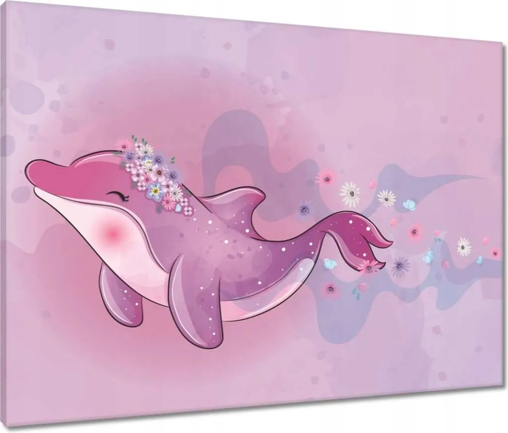 Vászonkép 80x60 Rózsaszín aranyos delfin