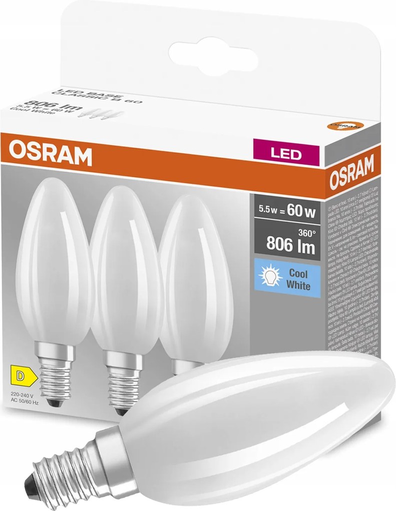 3x Led izzó E14 B35 5,5W 60W 806lm 4000K Semleges fehér 300° Filament Osram