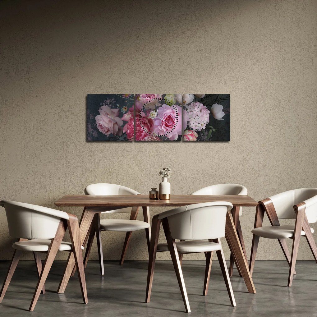 Kép - kerti virágok (órával) (90x30 cm)