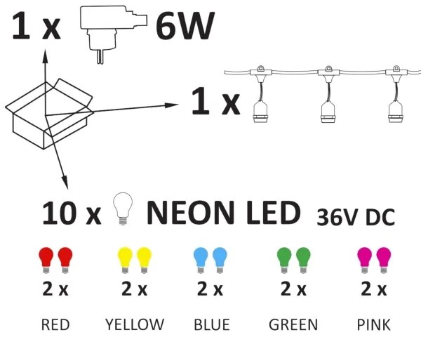 LED Kültéri dekoratív lánc PARTY NEON 7,6 m 10xE27/0,6W/36V IP44