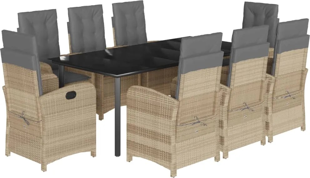 vidaXL 9 részes vegyes bézs polyrattan kerti étkezőgarnitúra párnákkal