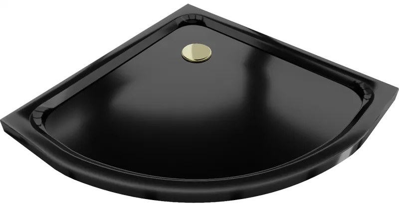 Mexen SLIM - Negyedkör alakú zuhanytálca 90x90x5cm + arany szifon, fekete, 41709090G