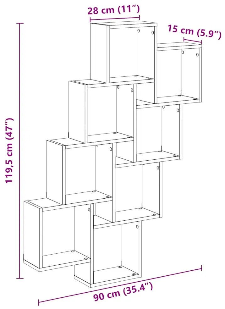 antik fa színű szerelt fa fali kocka polcok 90x15x119,5 cm