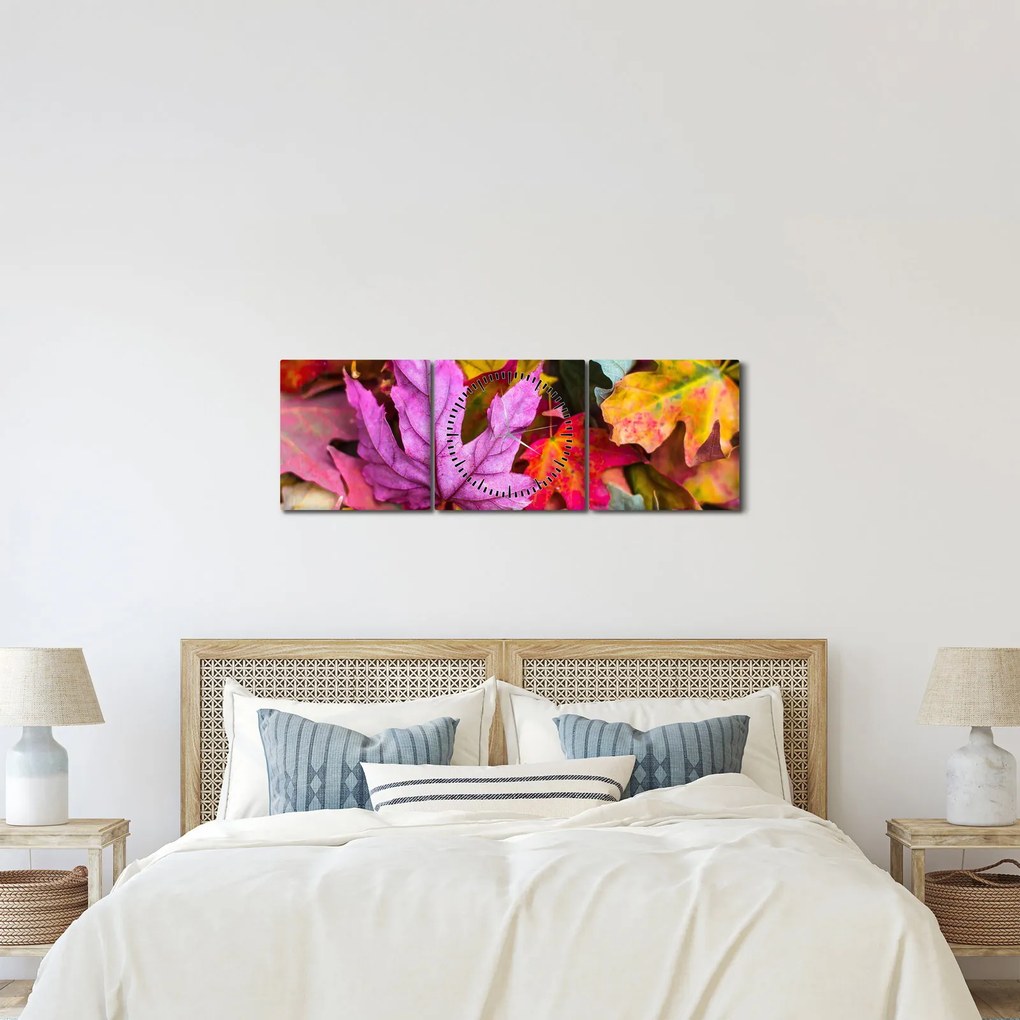 Kép - őszi levelek (órával) (90x30 cm)