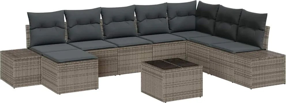 vidaXL Kerti Kanapé Szett párnával tárolóval 8 pcs Szürke polirattan