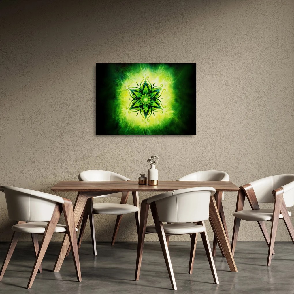 Kép - Virág mandala zöld háttérrel (üvegen) (70x50 cm)
