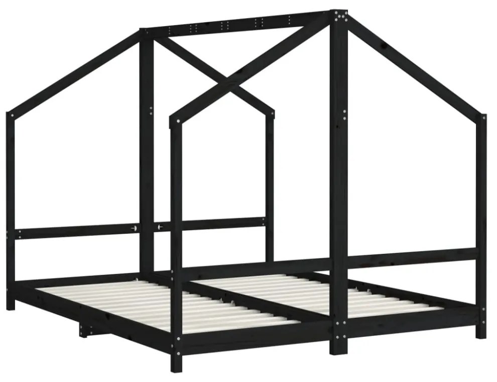 fekete tömör fenyőfa gyerekágykeret 2 x (80 x 200) cm