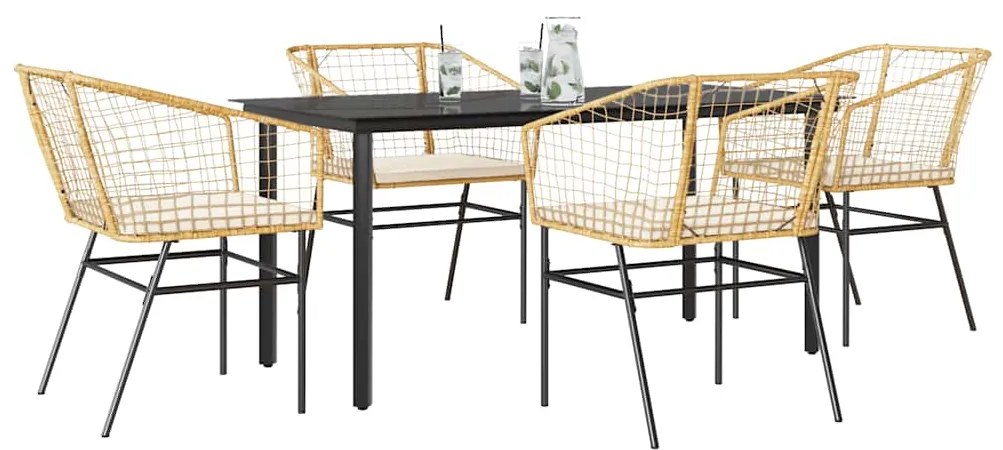 vidaXL 5 észes barna polyrattan üveg kerti étkezőgarnitúra párnával