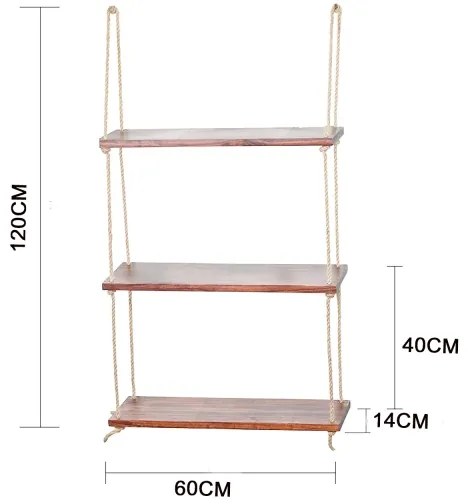 Függő polc 120x60 cm fenyő