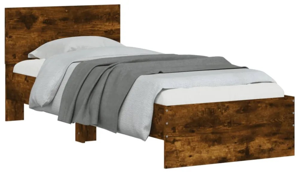 füstös tölgy színű ágykeret fejtámlával és LED-ekkel 75x190 cm