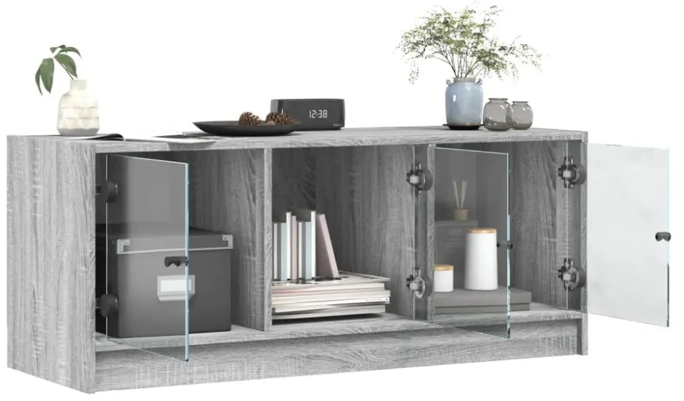 vidaXL szürke sonoma színű TV-szekrény üvegajtókkal 102 x 37 x 42 cm