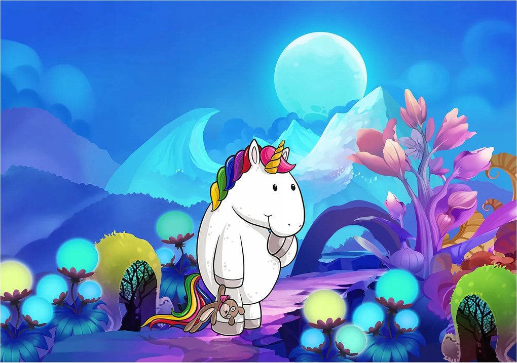 Fotótapéta Unikornis és mackó a Hóhegyen gyerekeknek 300x210 +ragasztó