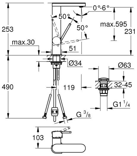 GROHE 23844003 - PLUS mosdócsaptelep, L méret, fényes króm
