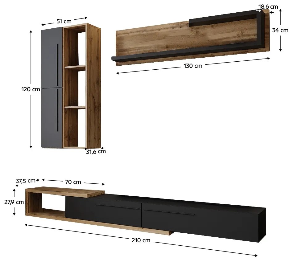 Nappali fal, tacho tölgy/antracit, KALVADOS
