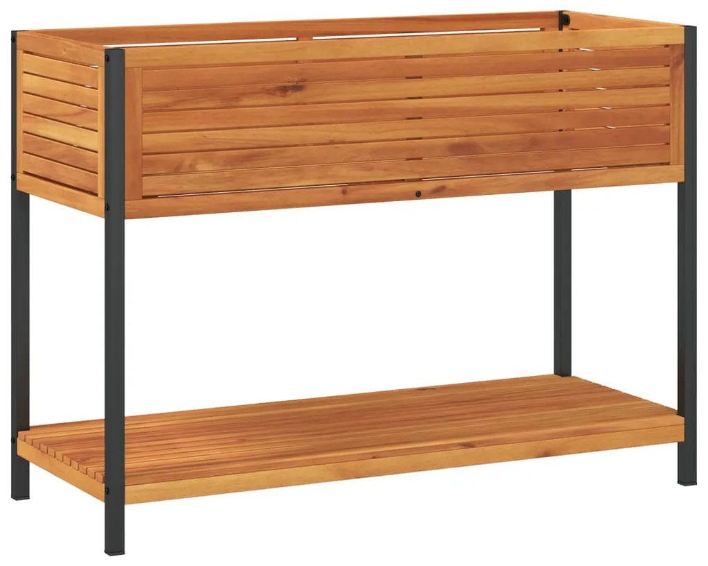vidaXL tömör akácfa és acél kerti virágtartó polccal 110 x 45 x 80 cm
