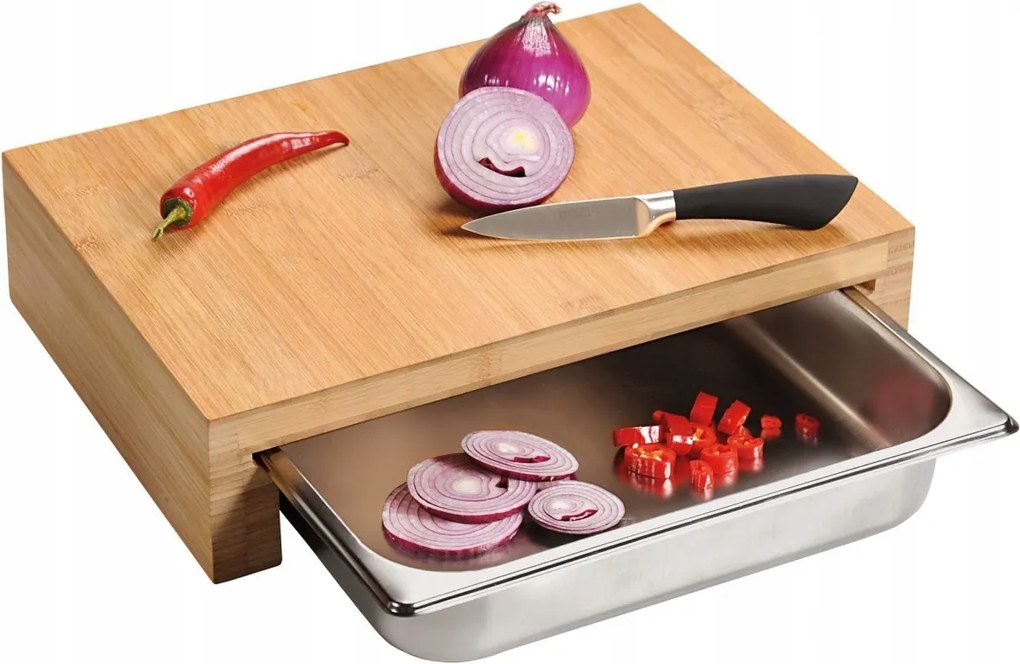 Vágódeszka gasztro tálcával, bambusz 37,5 x 27,5 x 9,5 cm