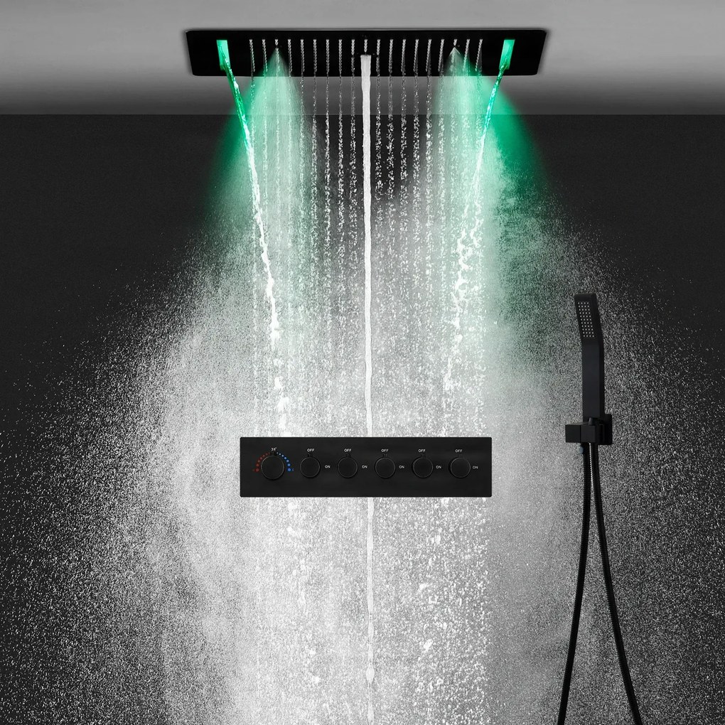 Falba süllyesztett zuhanyrendszer ELITE EDITION BCS1557 LED-világítással, fekete és matt fekete felülettel — Fekete