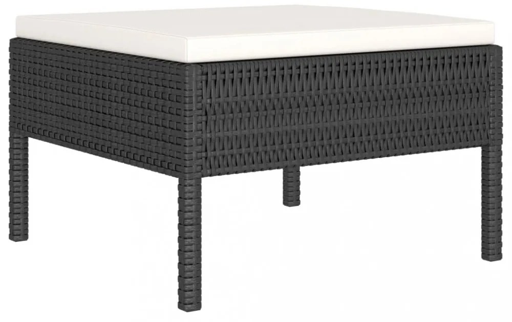 4 részes fekete polyrattan kerti bútorszett párnákkal