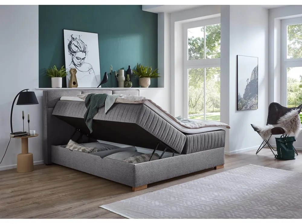 Szürke ágyneműtartós boxspring ágy 160x200 cm Tambo – Meise Möbel