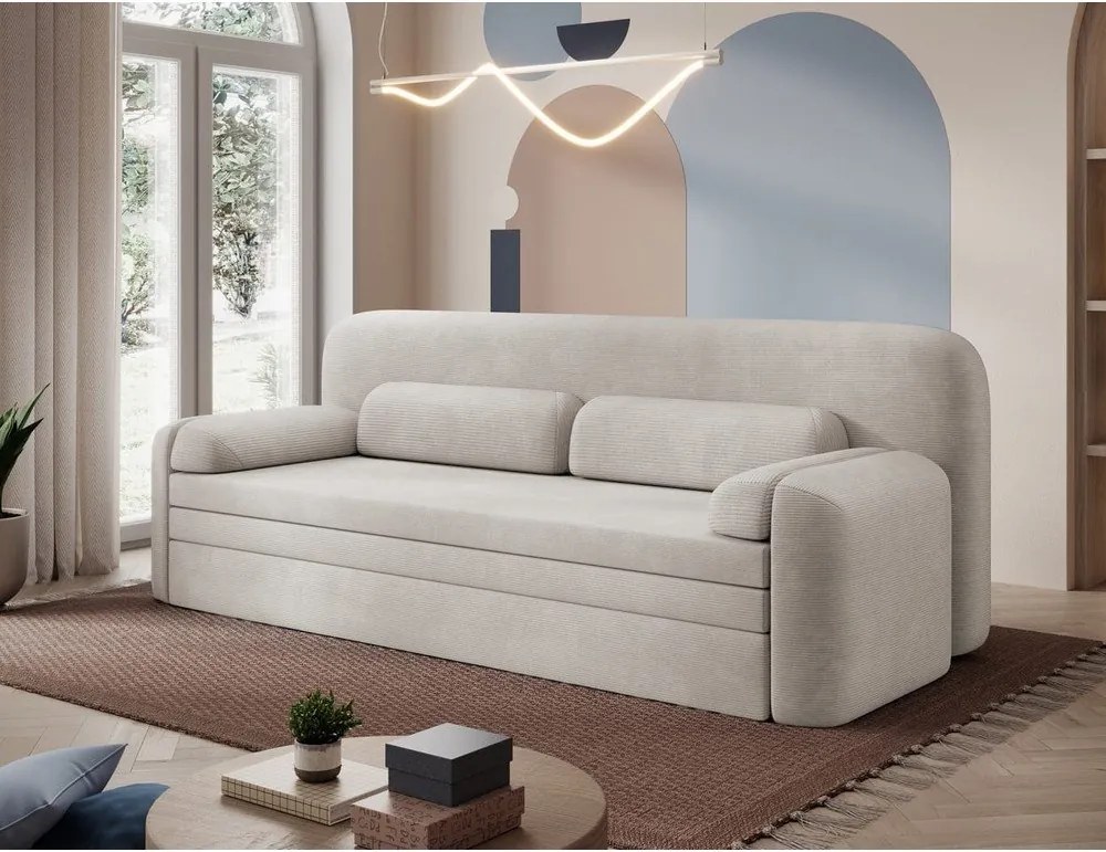 Bézs kordbársony kinyitható-tárolóhelyes kanapé 236 cm Elioss – ELTAP