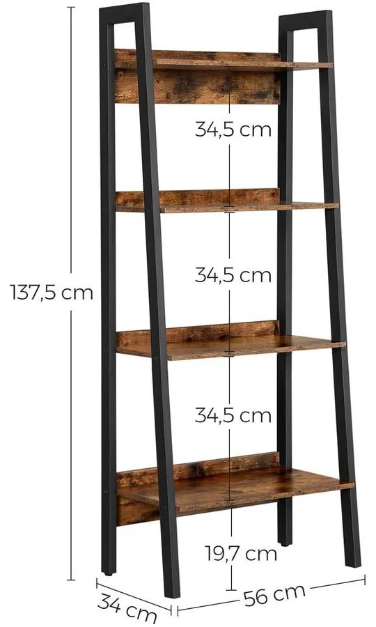 Létrapolc, 4 szintes könyvespolc 56 x 34 x 137,5 cm