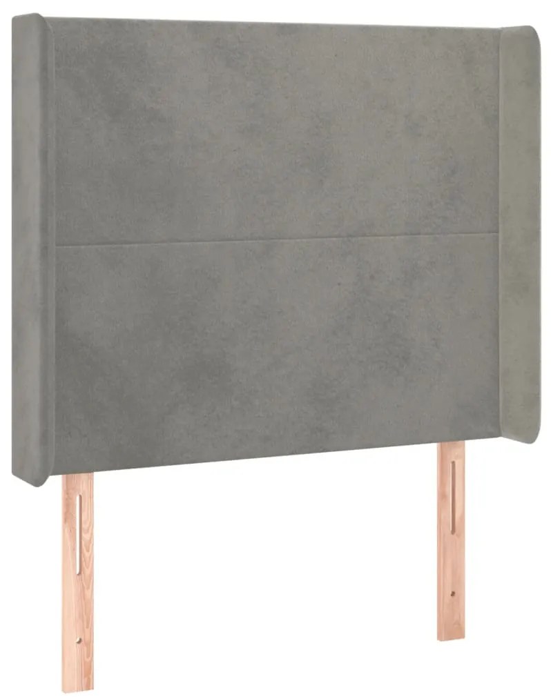 világosszürke bársony fejtámla szárnyakkal 93x16x118/128 cm