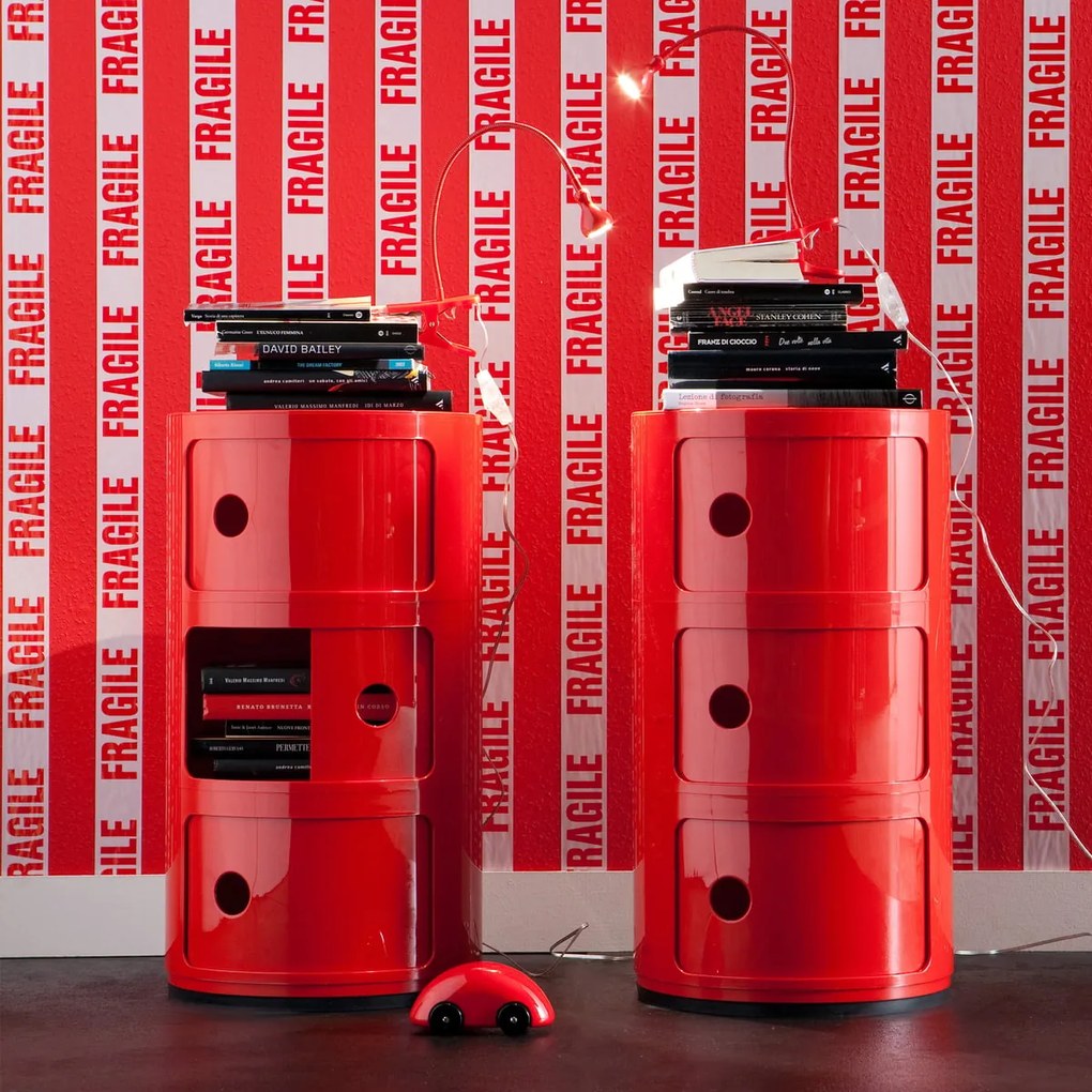 Kartell Componibili 4967 tárolóasztal, 3 tároló rész, több színben szín: bordó