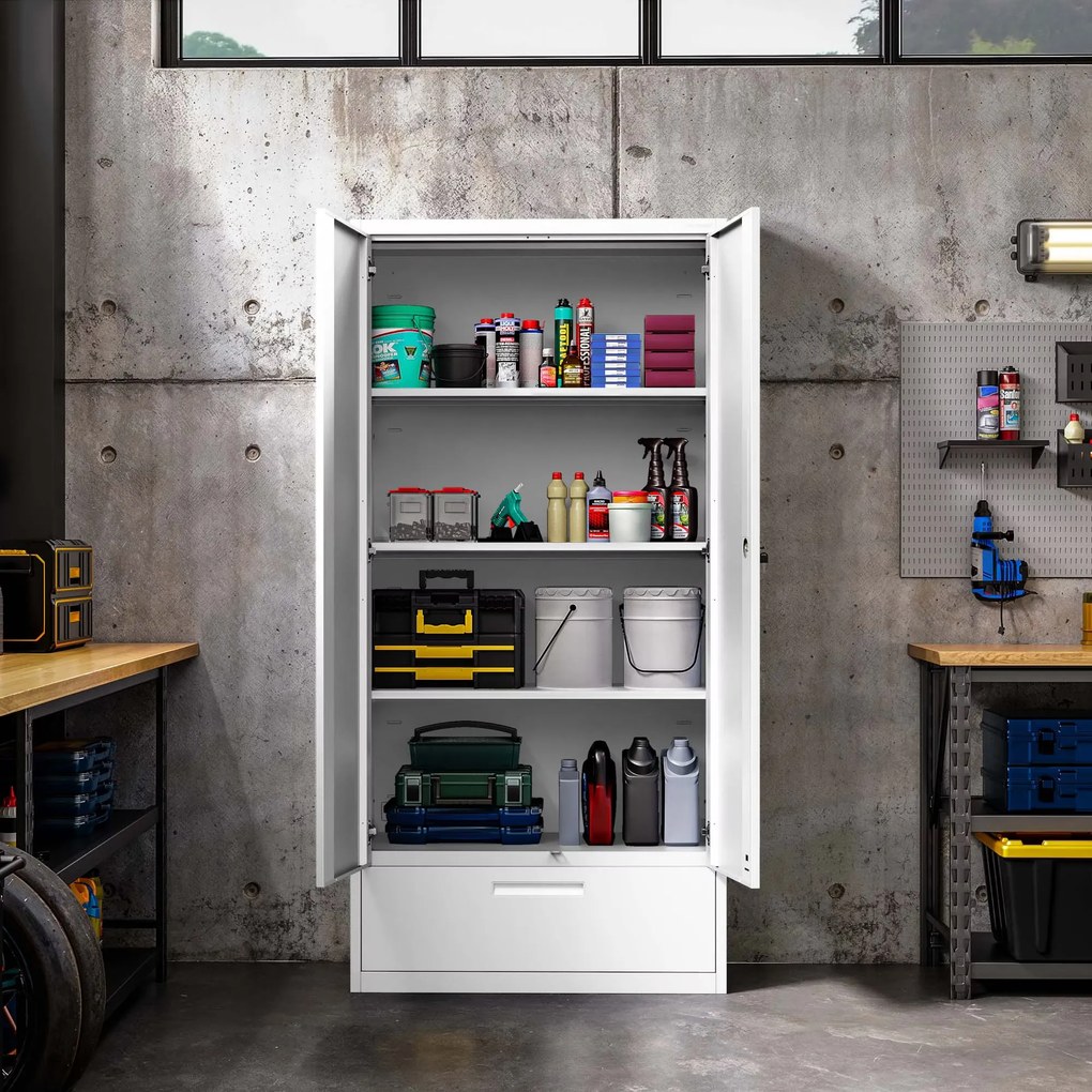 Moduláris többfunkciós fém szekrény fiókkal fehér MEGAN 1850 x 900 x 400 mm