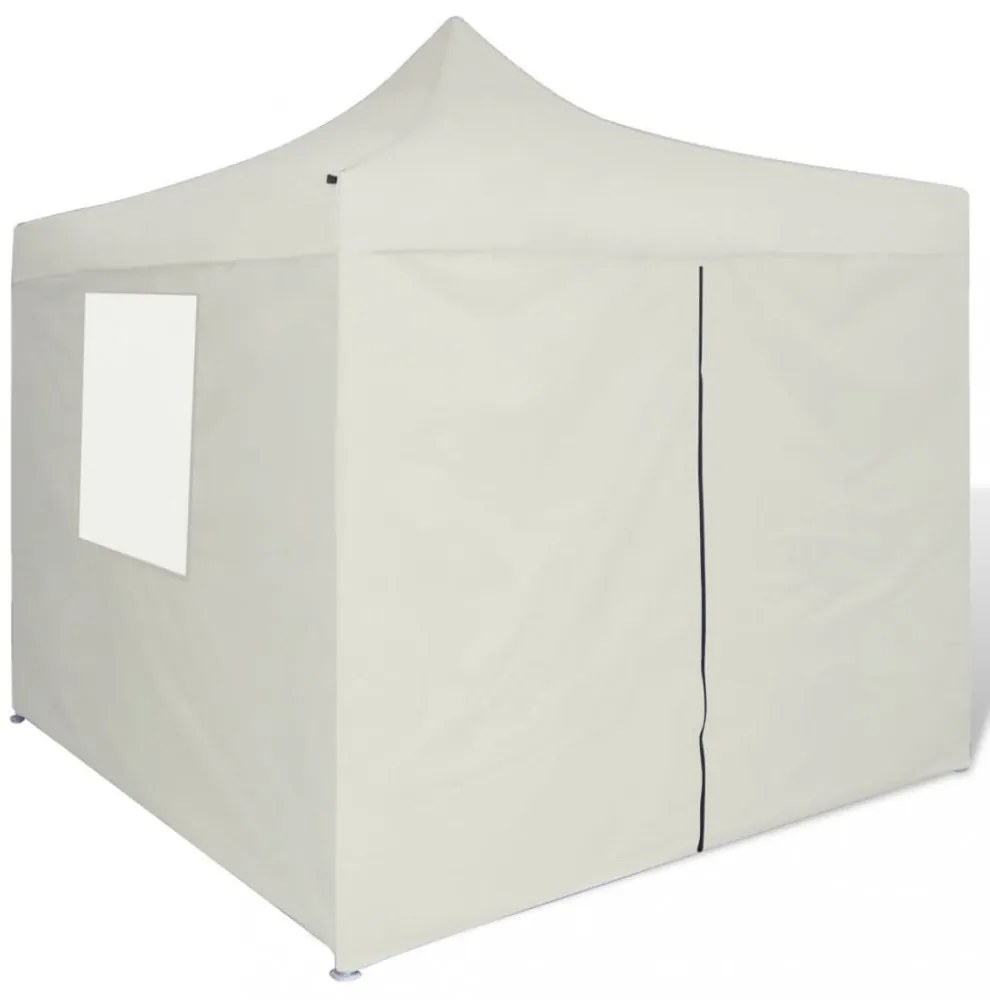 krémszínű összecsukható pavilon 4 fallal 3 x 3 m