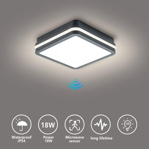 Brilagi - BENE LED kültéri lámpa érzékelővel, 18W/230V, 22x22 cm, IP54