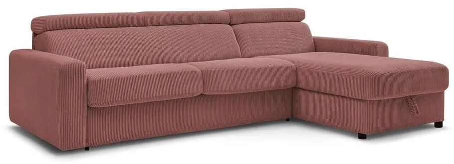 Rózsaszín kordbársony kinyitható sarokkanapé (variálható) Monaco – Bobochic Paris