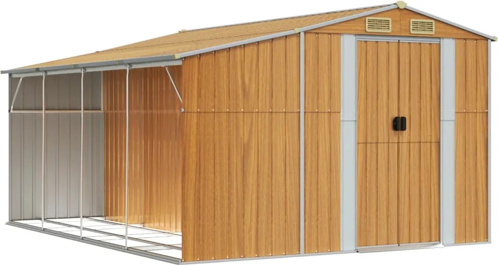 vidaXL világosbarna horganyzott acél kerti fészer 277 x 365,5 x 179 cm