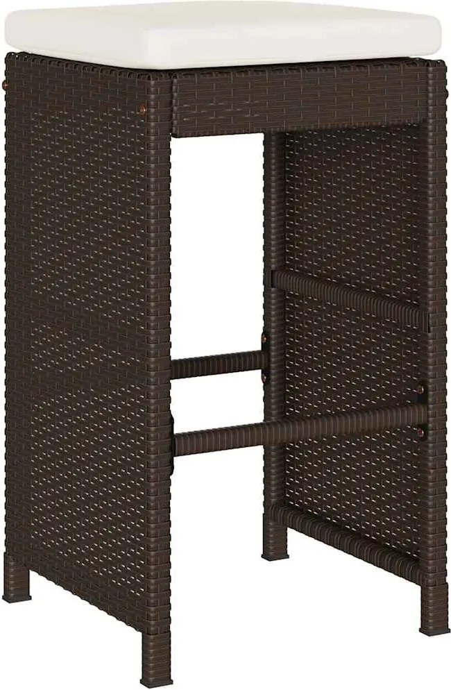 2 db barna polyrattan kerti bárszék párnával