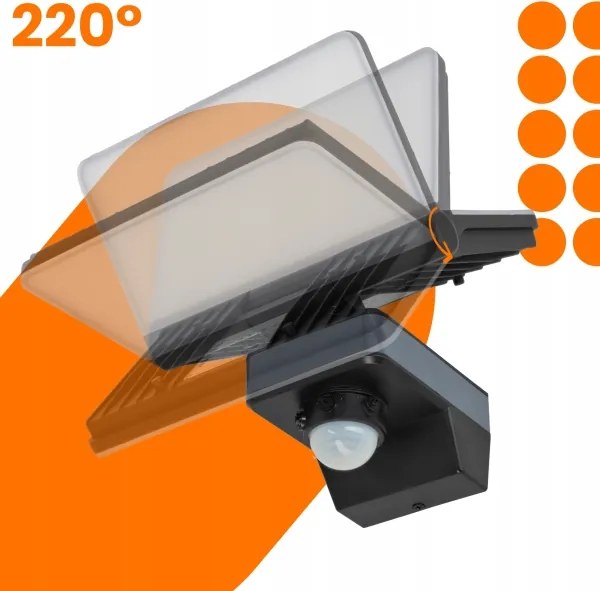 LED reflektor mozgás- és alkonyatérzékelővel LED/44W/230V 4200K IP54 fekete
