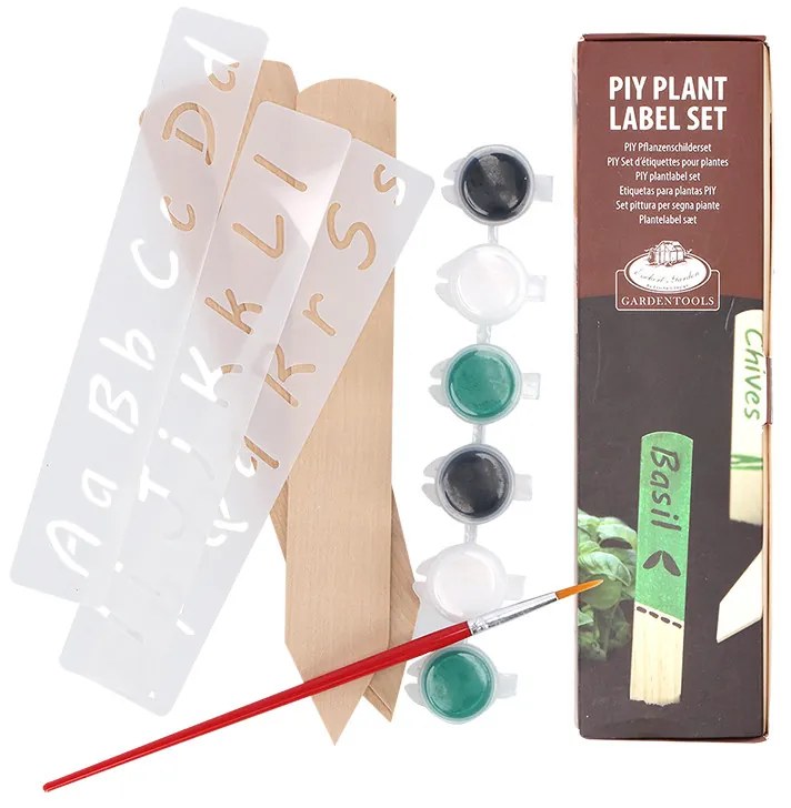 Kifesthető palánta és növény jelölő szett, festékkel, ecsettel, festő sablonnal és jelölővel