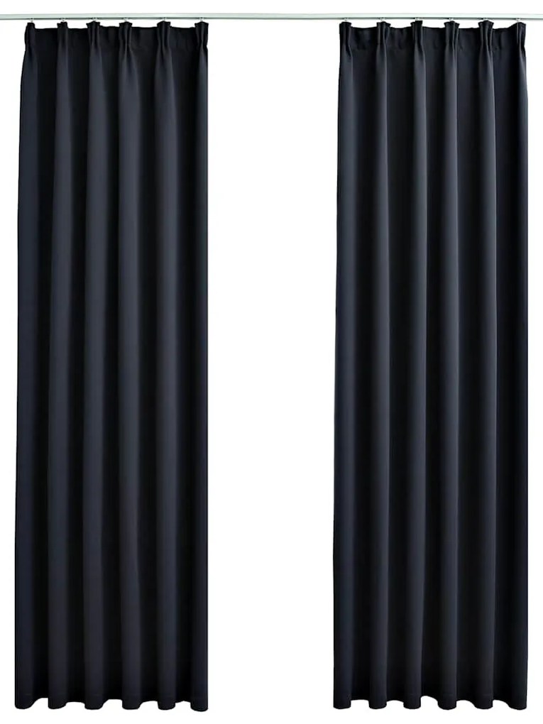 2 db antracitszürke sötétítőfüggöny kampókkal 140 x 245 cm