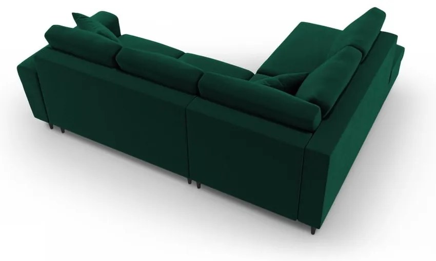 Zöld bársony kinyitható tárolóhelyes sarokkanapé (bal oldali-L alakú) Kyoto – Cosmopolitan Design