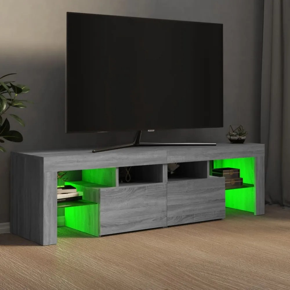 szürke sonoma színű TV-szekrény LED-világítással 140x36,5x40 cm