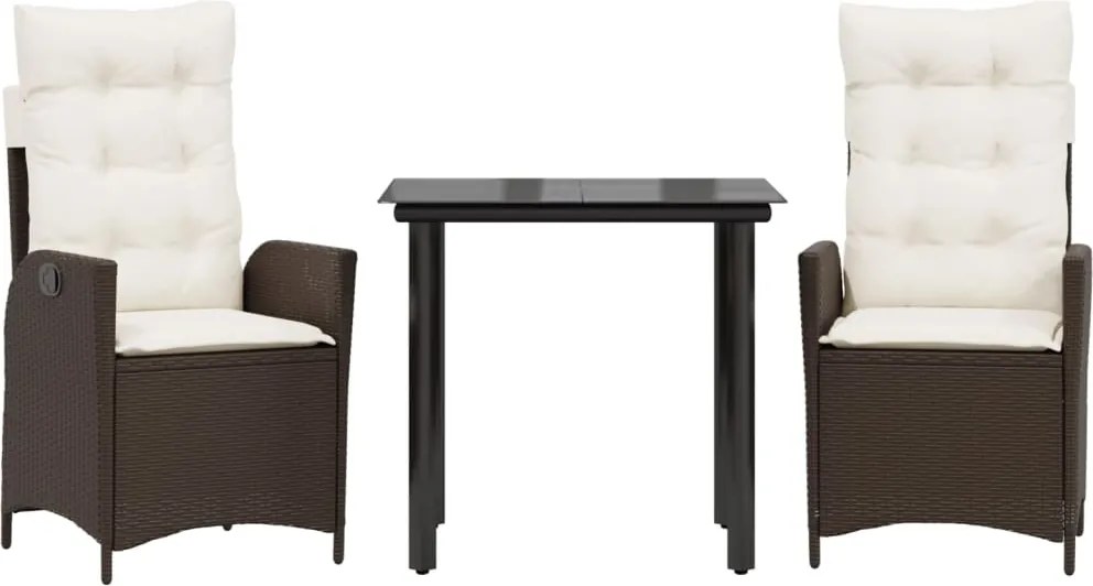 vidaXL 3 részes barna polyrattan kerti étkezőgarnitúra párnával