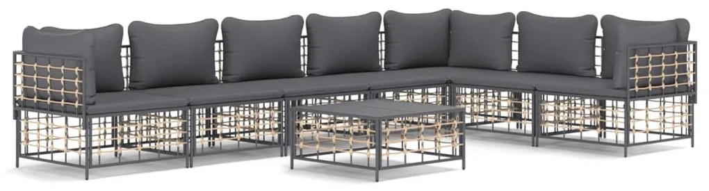 8 részes antracitszürke polyrattan kerti ülőgarnitúra párnákkal