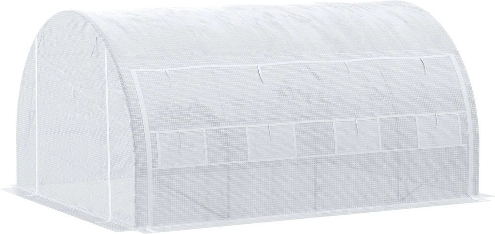 Outsunny 4 x 3 x 2 m Polytunnel Üvegház, Görgethető Fedéllel, UV Védelem, Acél Váz, Fehér | Aosom