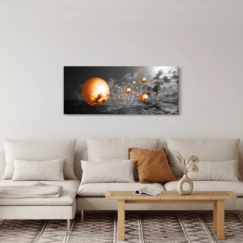 Narancssárga absztrakt gömbök képe (120x50 cm)
