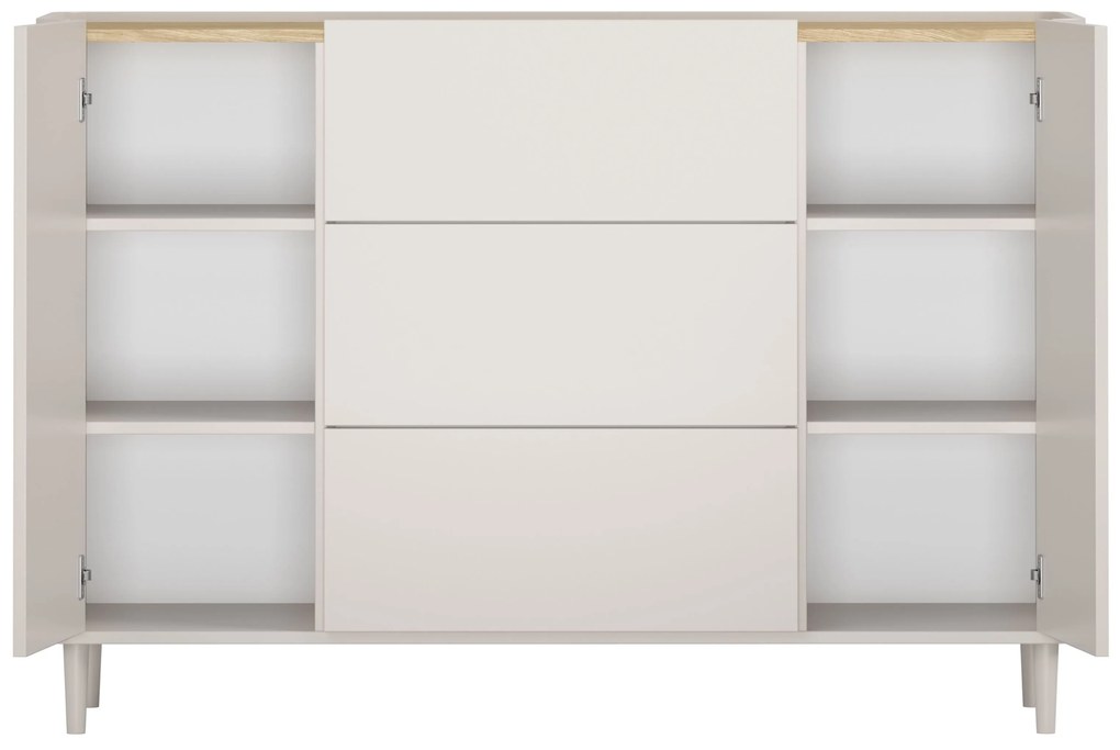 Elivo komód 150 cm fiókokkal lábakon - kasmír / olajozott tölgy