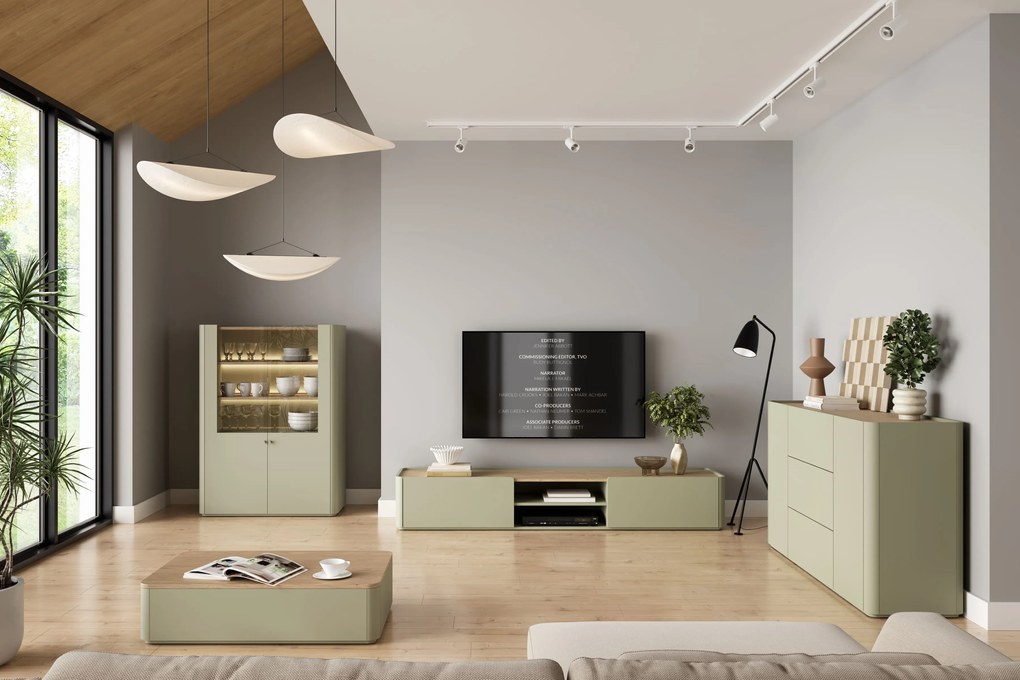 Elivo TV-szekrény 220 cm fiókkal - eukaliptusz / baltic dune tölgy